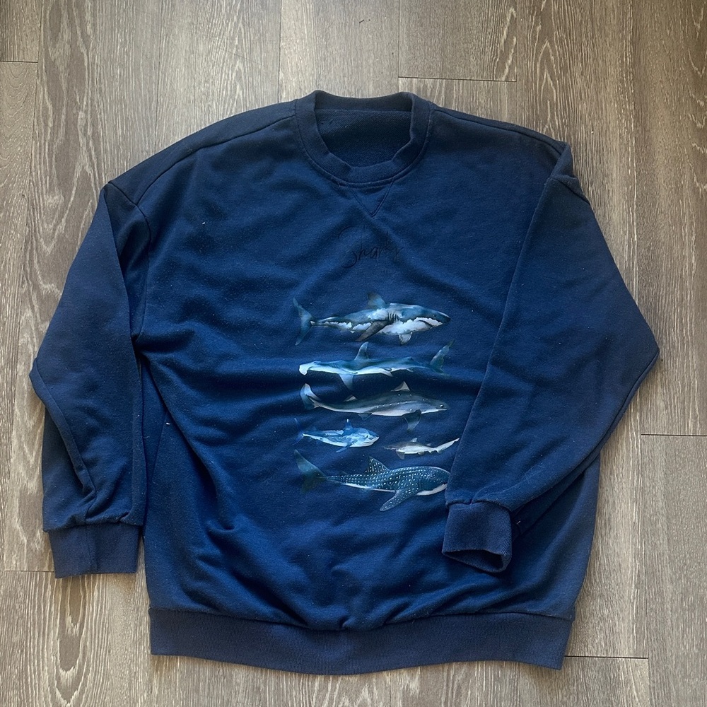 Navy Blue Shark Print Sweater